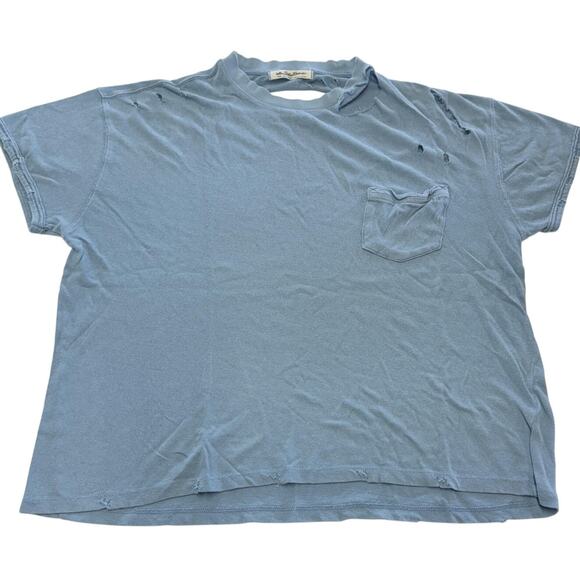 Free People We The Free Shirt Womens Small Blue Rubi Distressed Pocket Tee - Picture 1 of 9